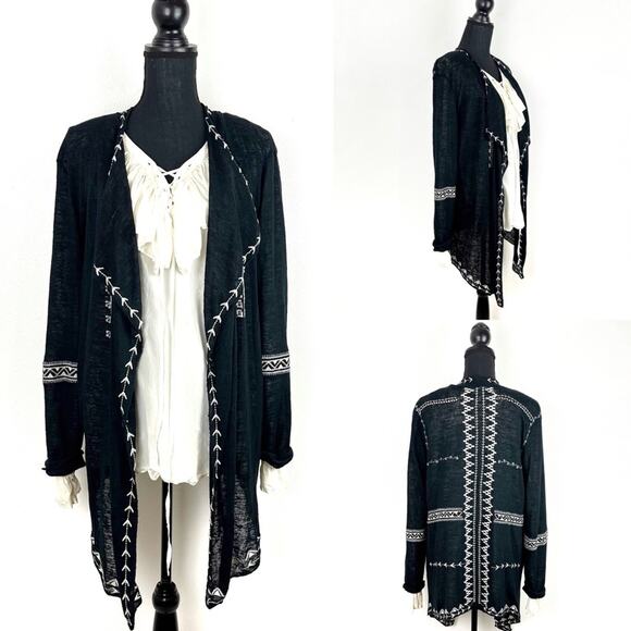 Haute Project Cardigan Asymmetrical Lightweight Boho Black Large - Picture 1 of 8